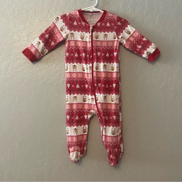 Milkberry bamboo red christmas reindeer print footie pajamas size 6-9 months - Picture 1 of 16